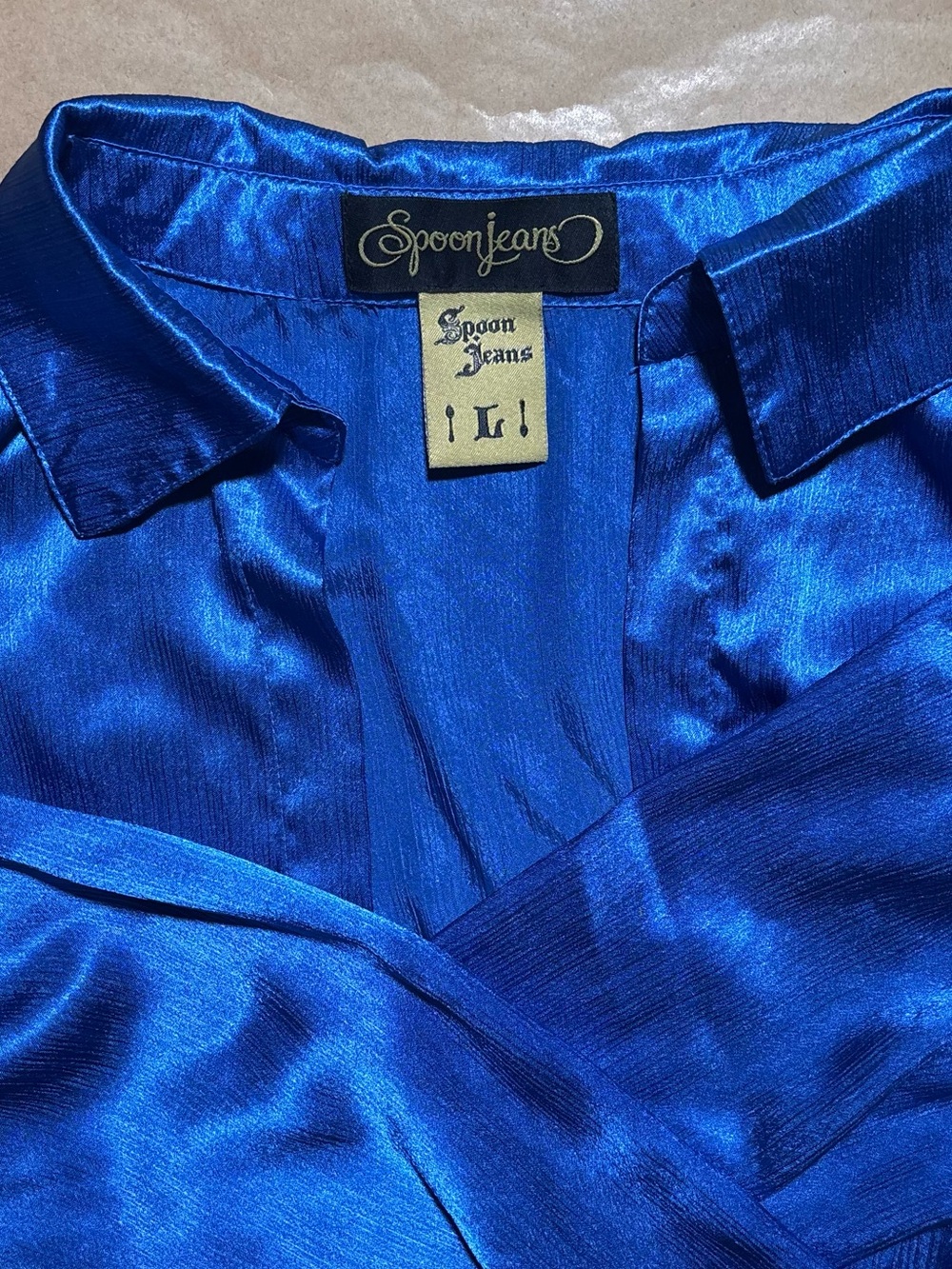 Vintage Y2K Spoon Jeans Royal Blue Satin Tie Front Crop Top